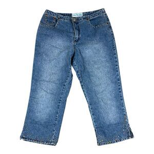 Vtg LA Blues Capri Blue Womens 8 Jeans Cropped Rhinestone Rodeo Studded 1980s